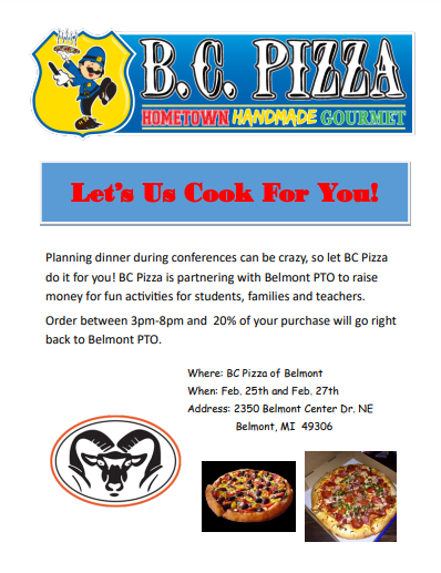 Order BC Pizza on Conference Nights and Support the Belmont PTO! 